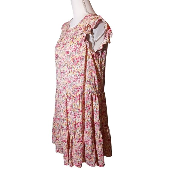 Hayden Los Angeles Floral Ruffle Sleeve Tiered Dress Pink Multi Size S - Picture 7 of 13